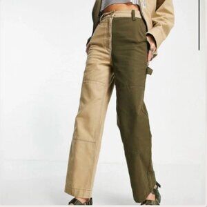 TOPSHOP Colorblocked Cargo Straight Leg Pants